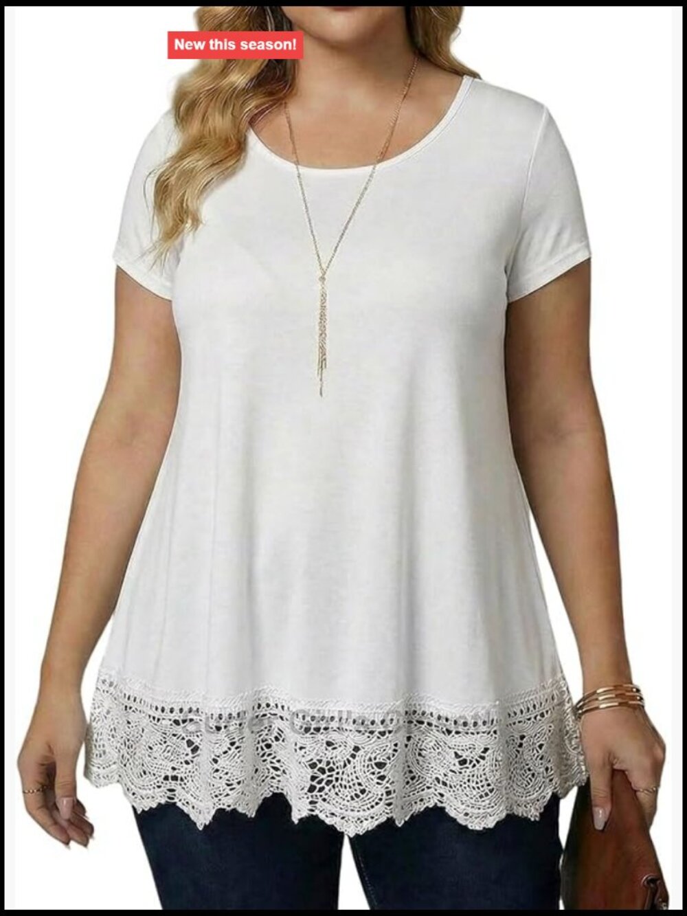 Plus Size Tunic Tops for Women Loose Fit Short Sleeve Blouse Lace Extender